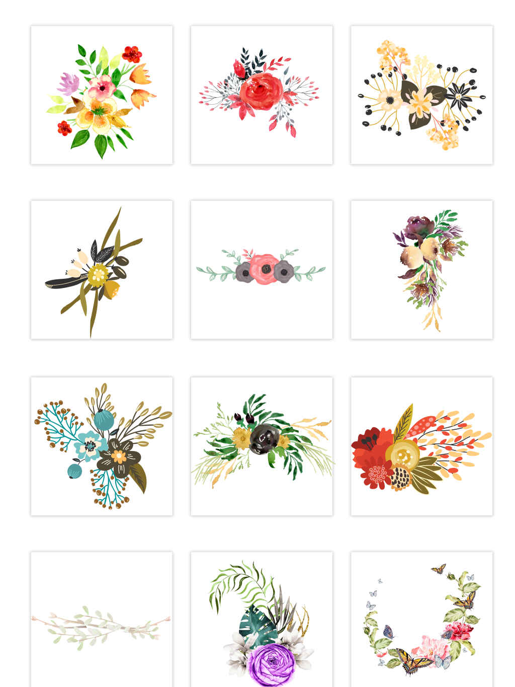 12个水彩花朵合辑素材