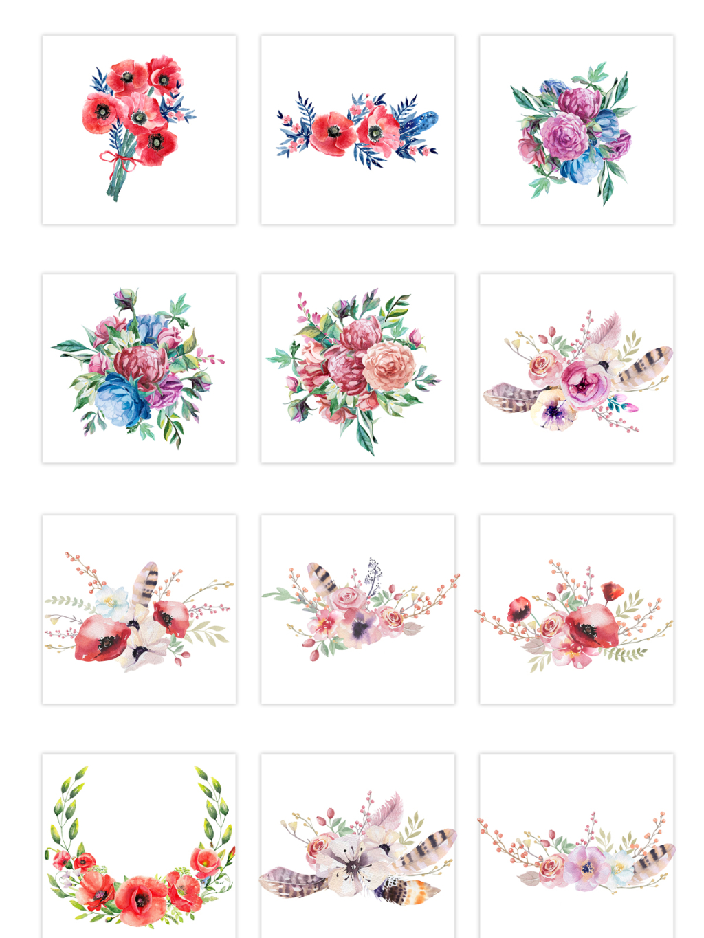 12个彩绘花朵素材