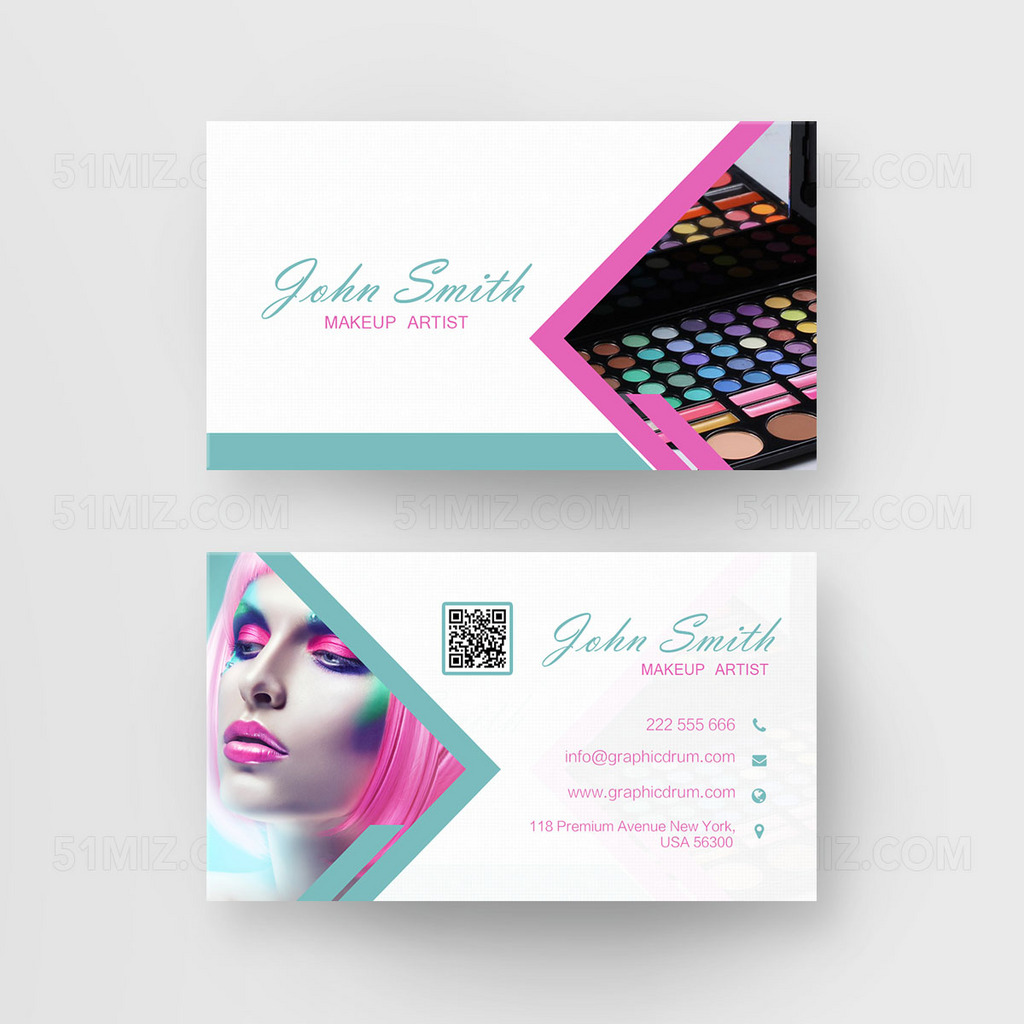 白色背景简约创意彩妆师名片化妆师名片