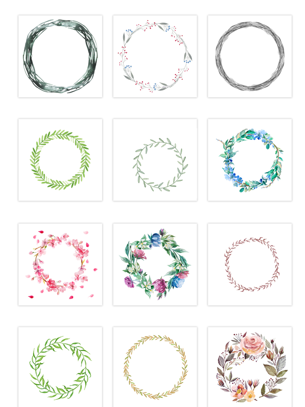 12个手绘花环草环素材
