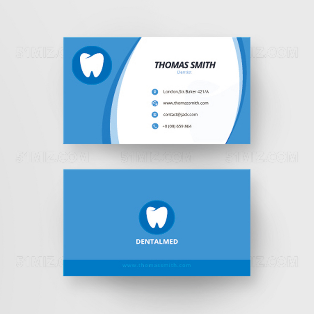简洁蓝色牙科牙医名片设计
