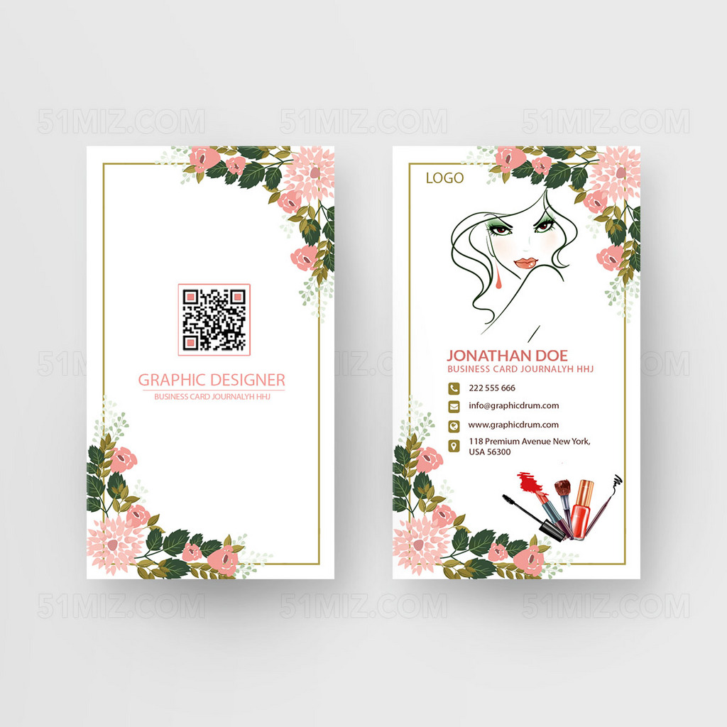 唯美清新创意化妆师名片