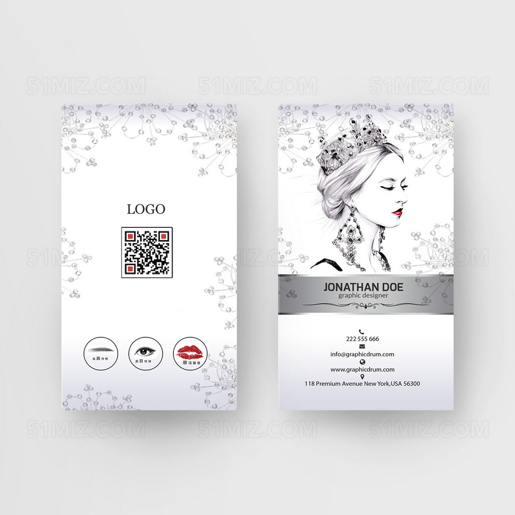 白色背景简约手绘化妆师名片