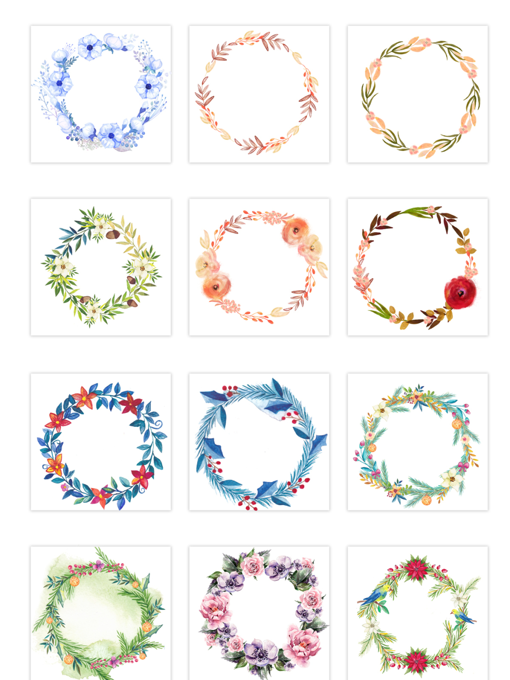 12个彩绘花环素材