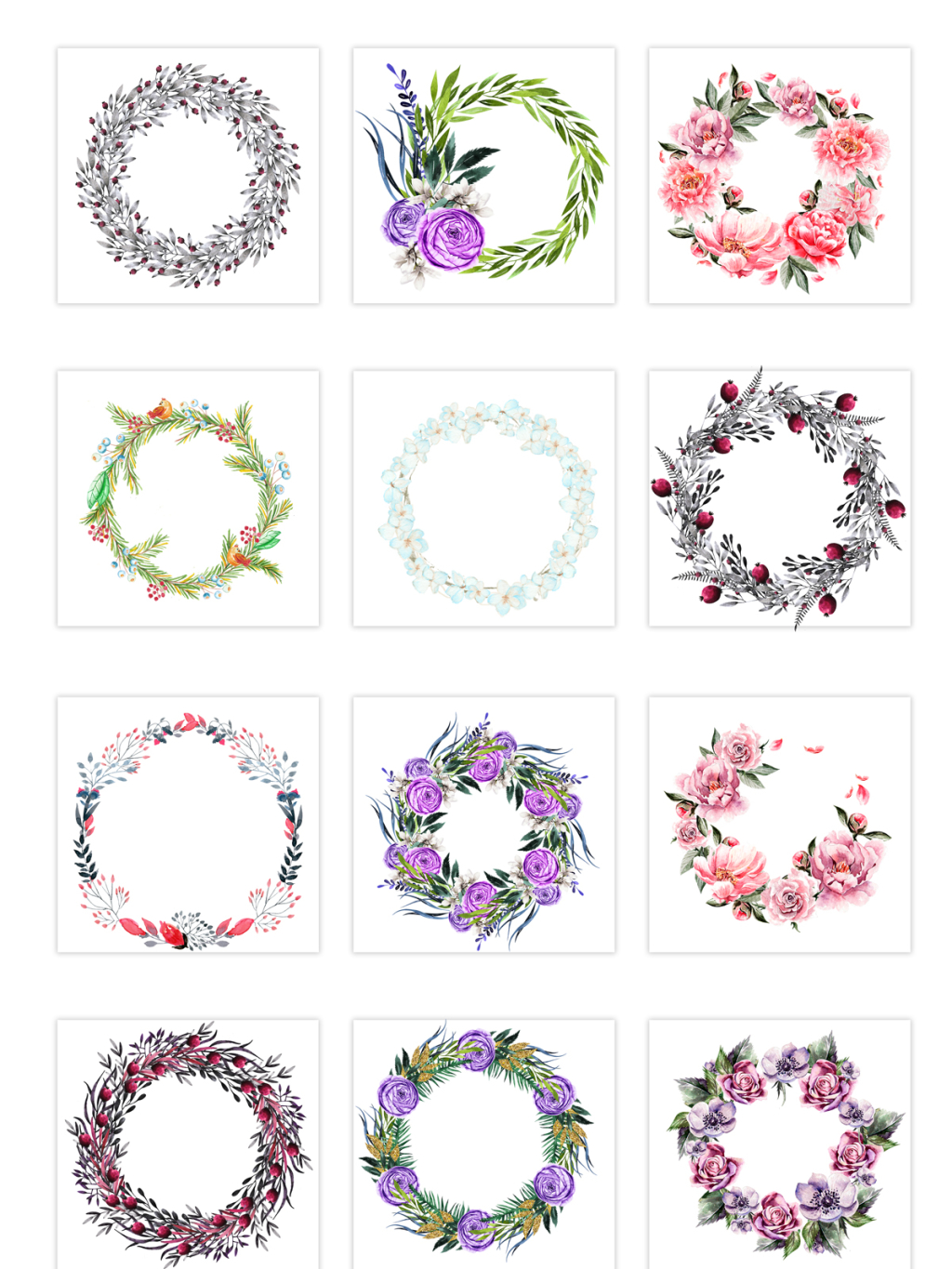 12个各色花环素材