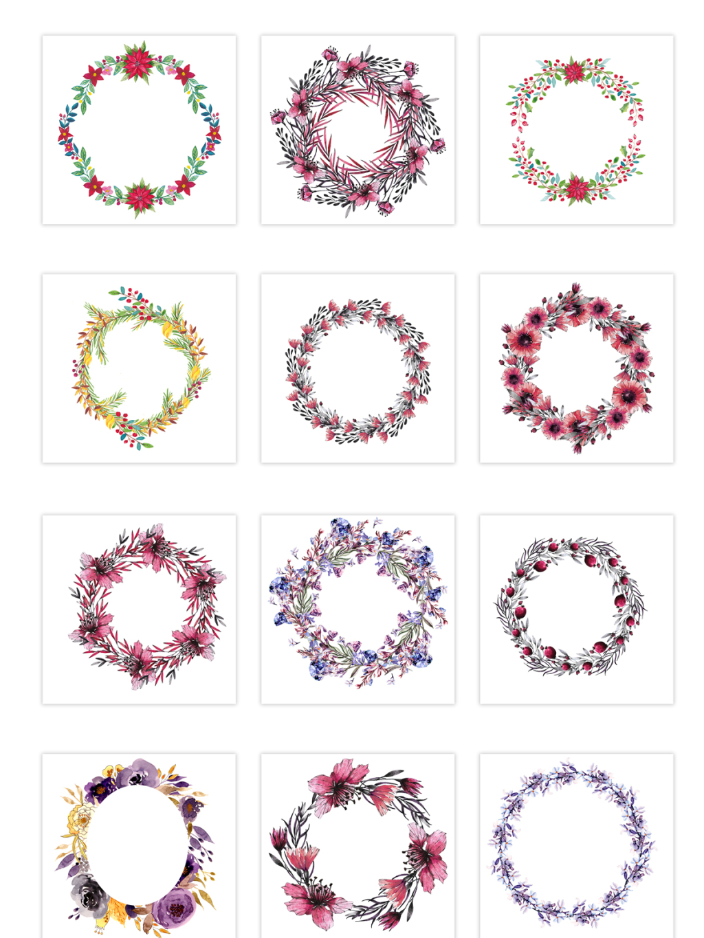 12个彩绘花环素材