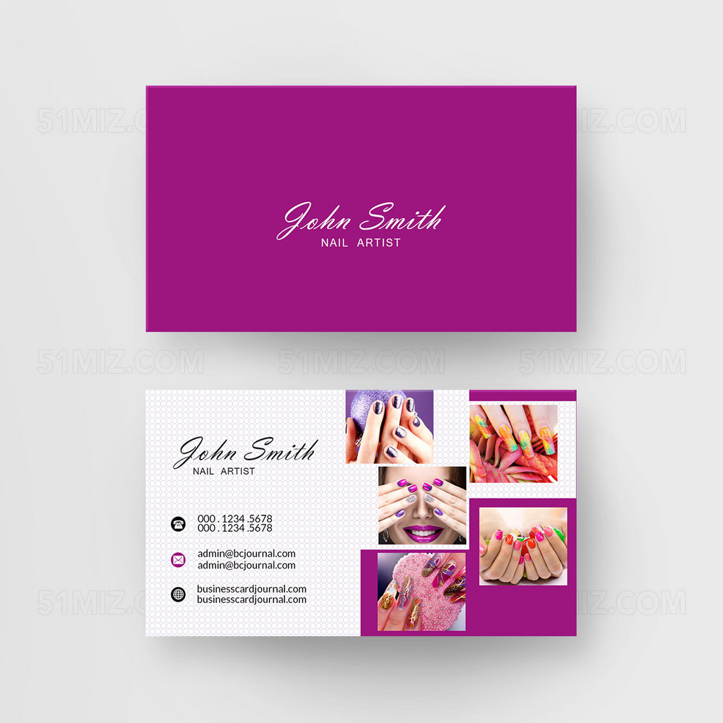 紫色背景时尚大气高档美甲师化妆师名片