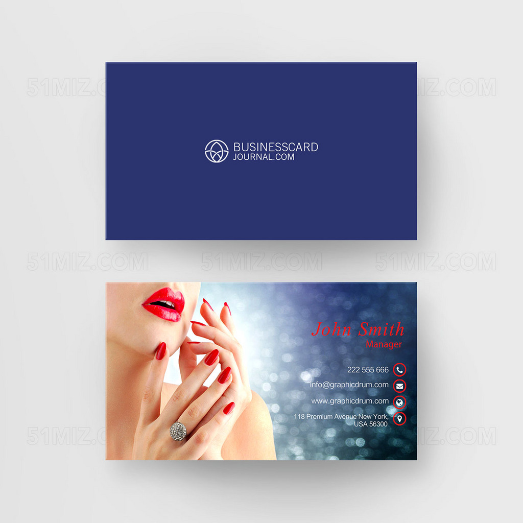 深蓝色大气背景美甲师化妆师名片