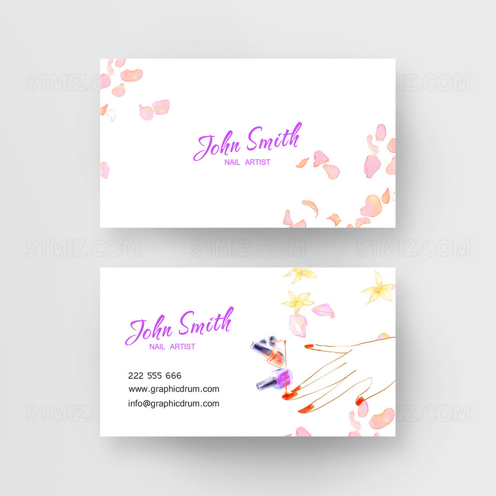简约清新手绘创意美甲师化妆师名片