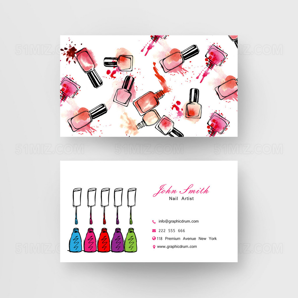 创意手绘美甲师名片化妆师名片