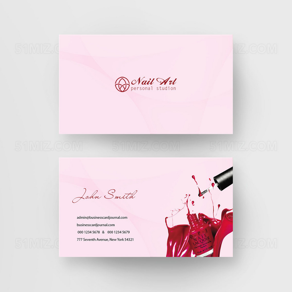 清新粉色背景美甲师名片化妆师名片