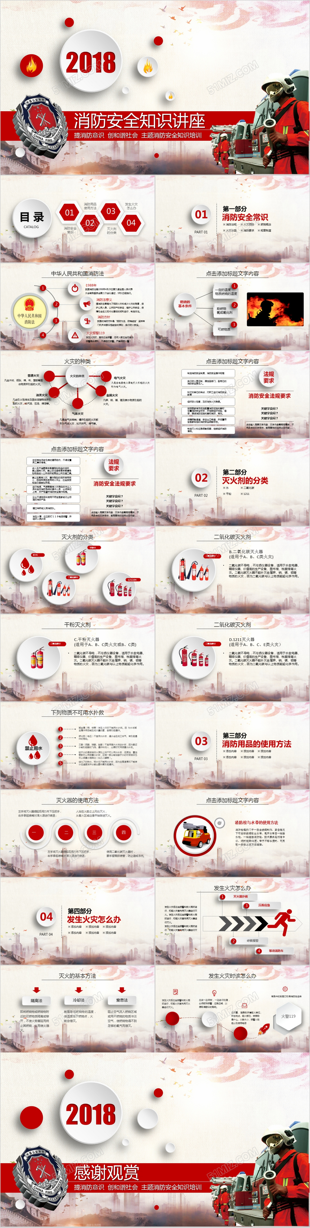 大气红色微立体消防培训消防安全知识教育讲座模板PPT