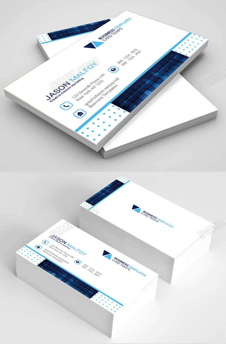 蓝色大气创意花纹集团名片