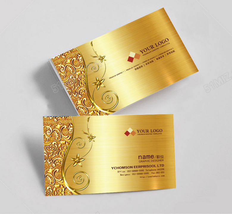 奢华金色花纹名片设计