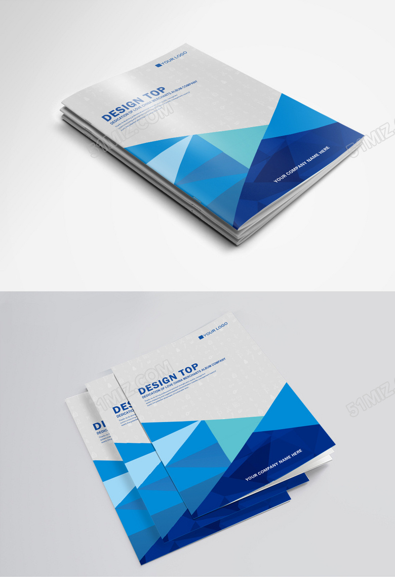 蓝色简约色块画册封面设计