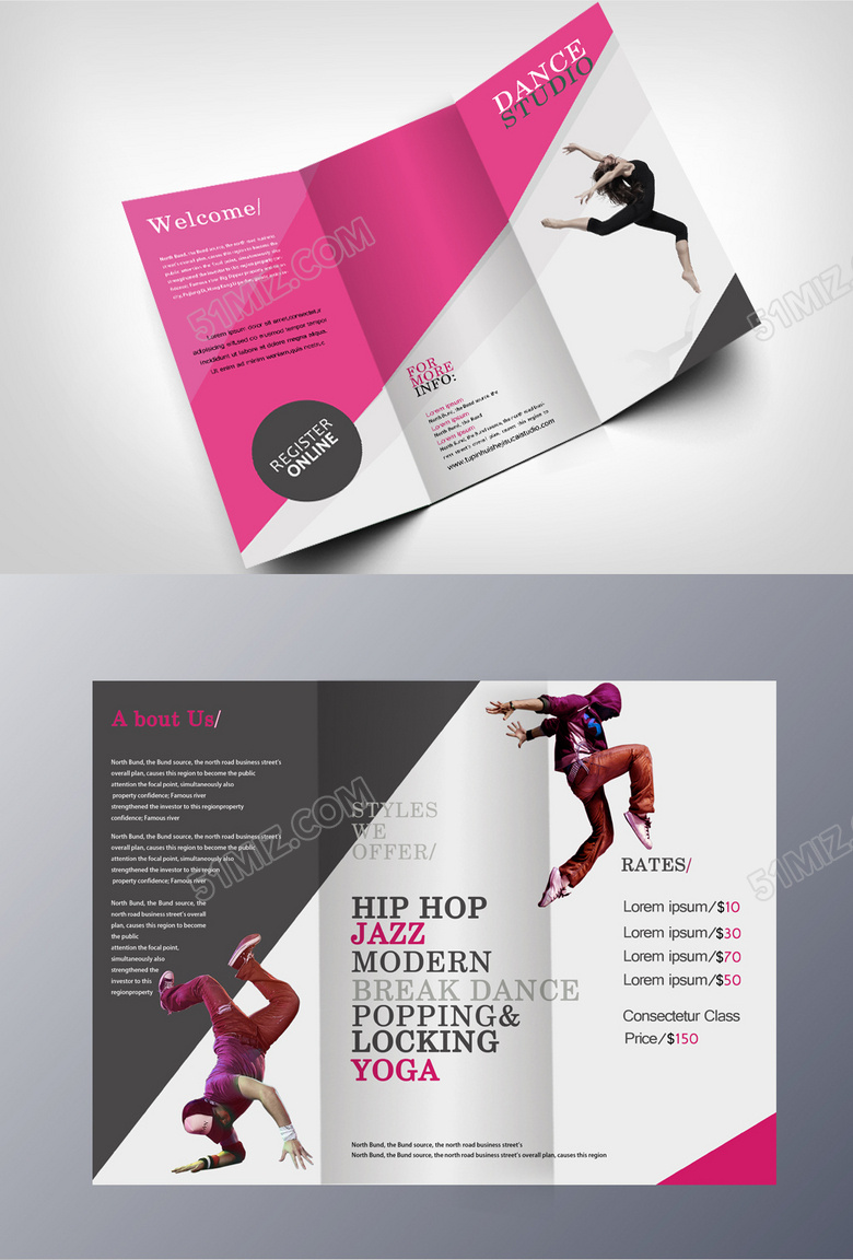 舞蹈单页公司介绍时尚舞蹈培训三折页模板下载