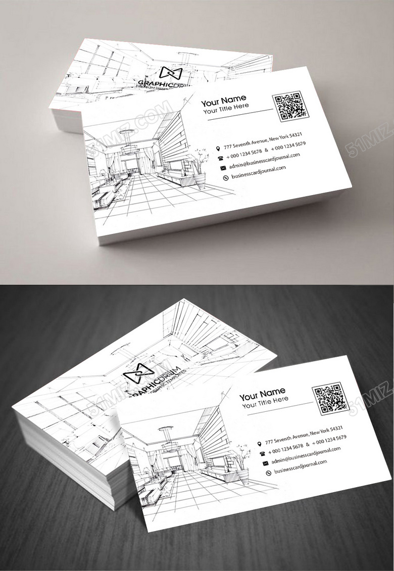 白色创意建筑名片模板设计
