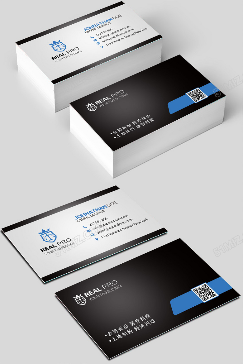 黑白经典律师名片设计