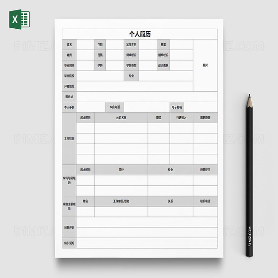 个人经典版灰色EXCEL简历