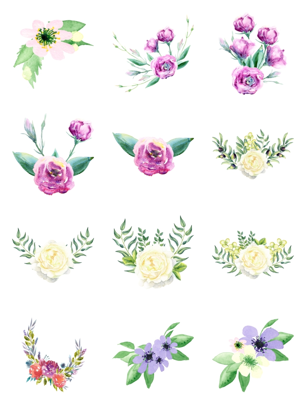 12个手绘花朵装饰素材