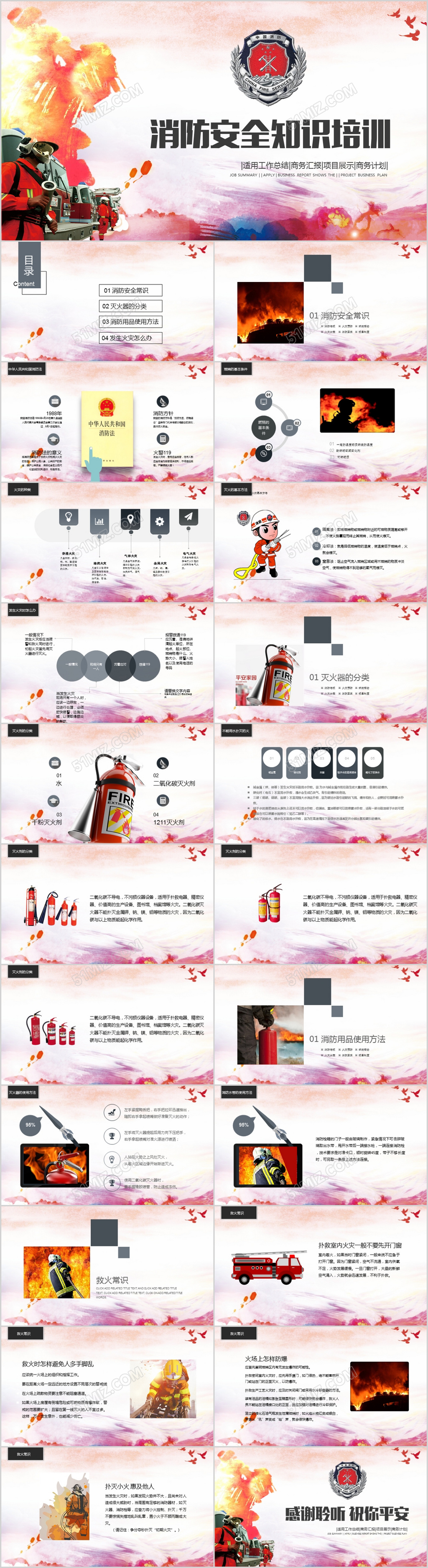 安全培训红色简约实用消防安全知识教育培训讲座模板PPT