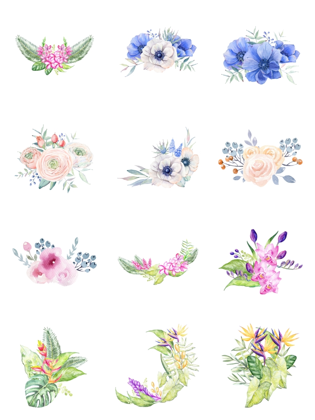 12个水彩花卉素材