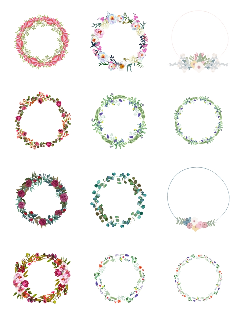 12个手绘花环素材