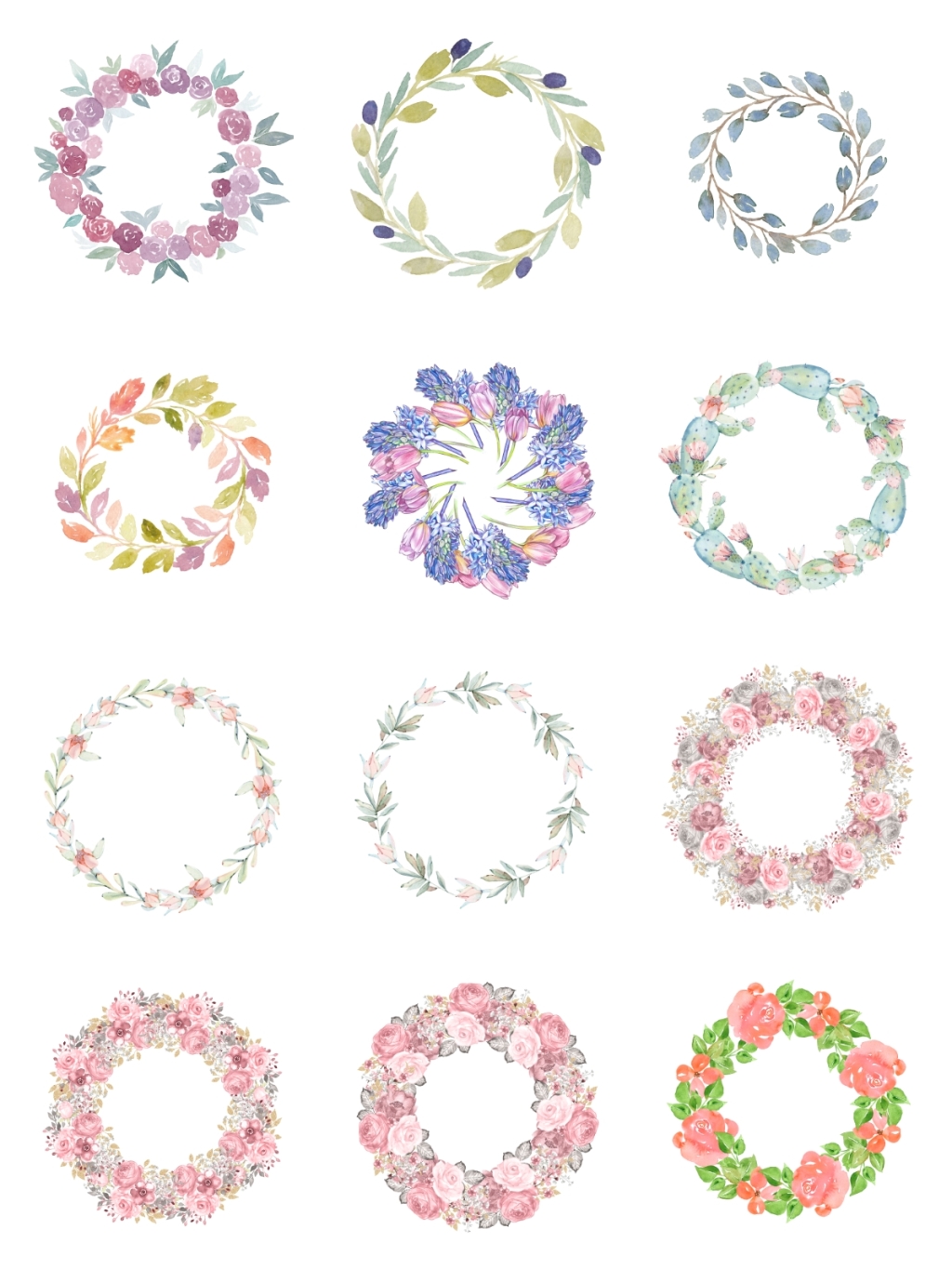 12个手绘花环素材