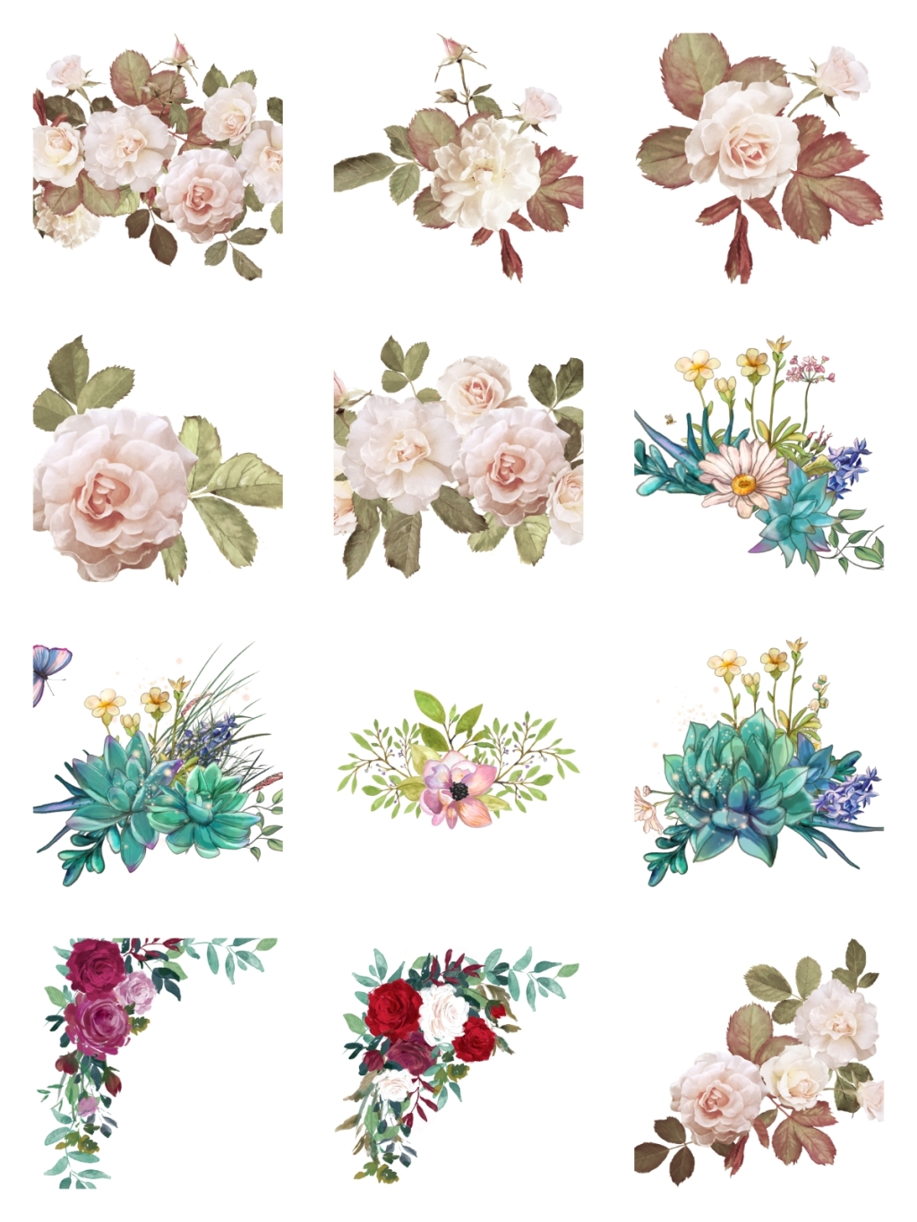 12个手绘花素材