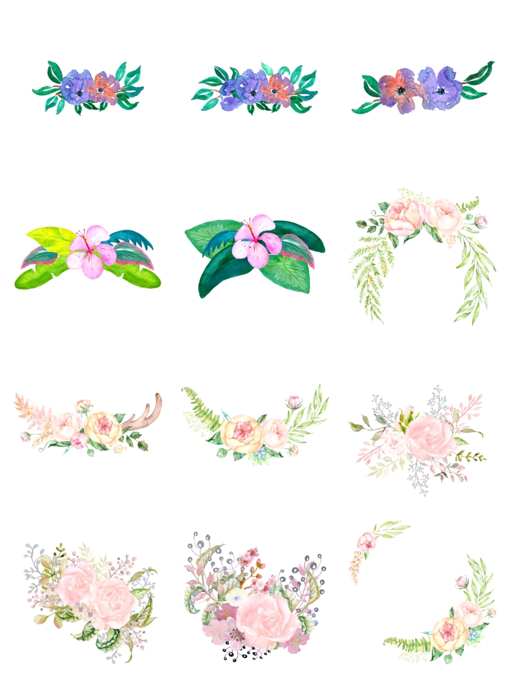 12个手绘花卉素材