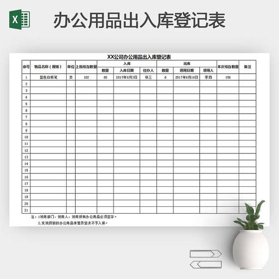 办公用品出入库登记表