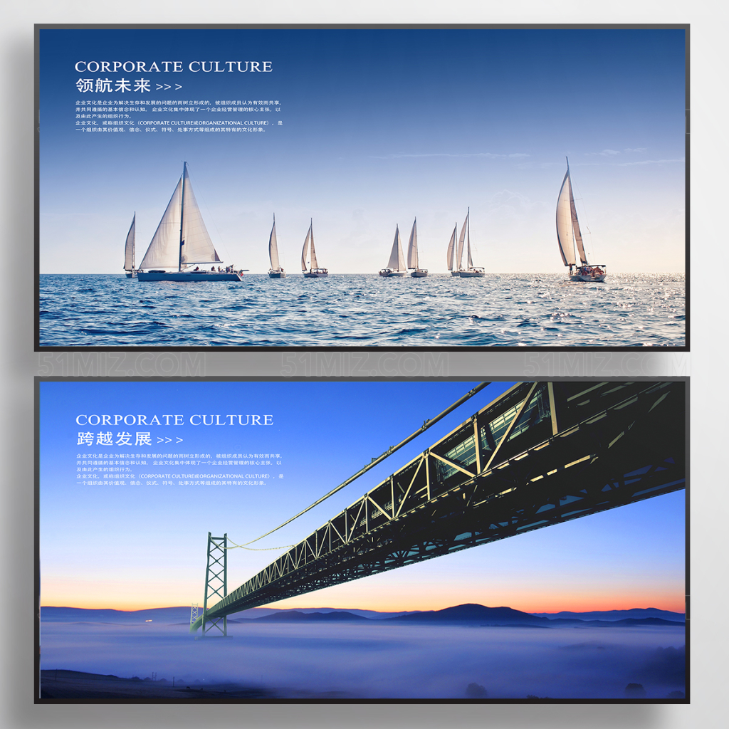 领航未来跨越发展蓝色企业文化展板