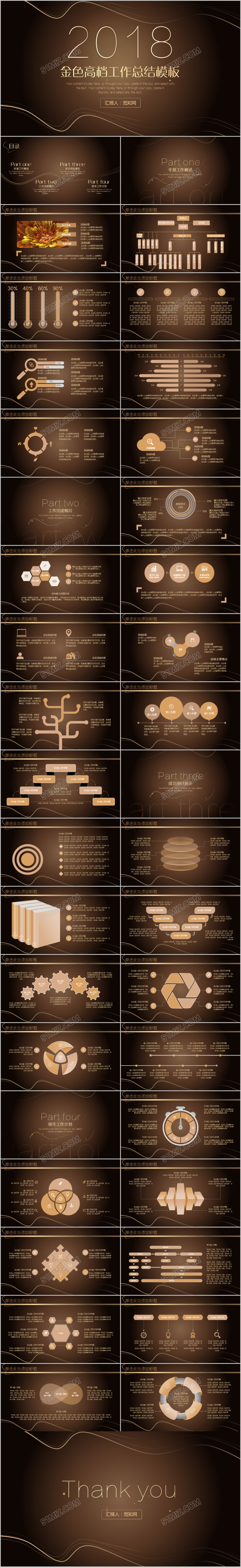 金色高档工作总结ppt模板
