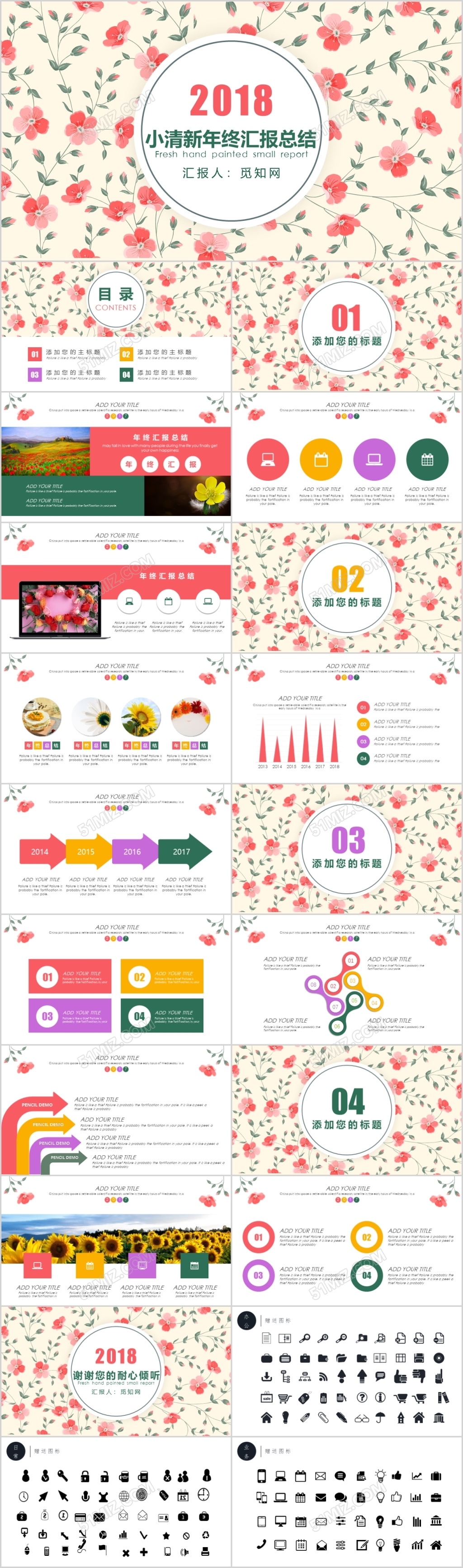 小清新年终汇报工作总结ppt模板