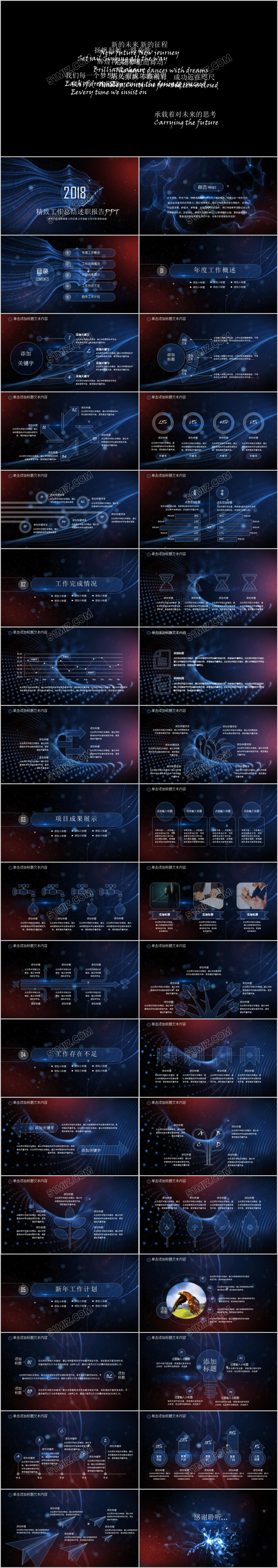2017精致科技星空述职报告工作总结ppt模板