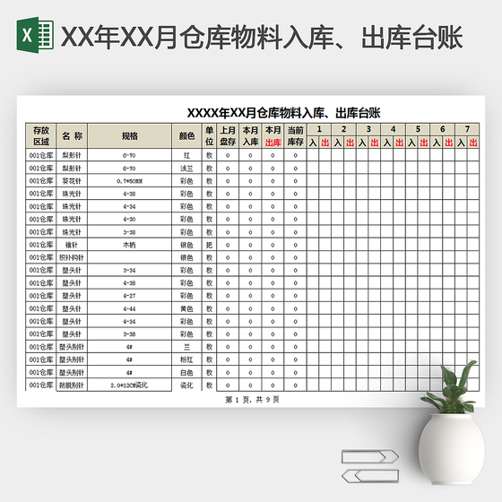 仓库物料入库出库台账