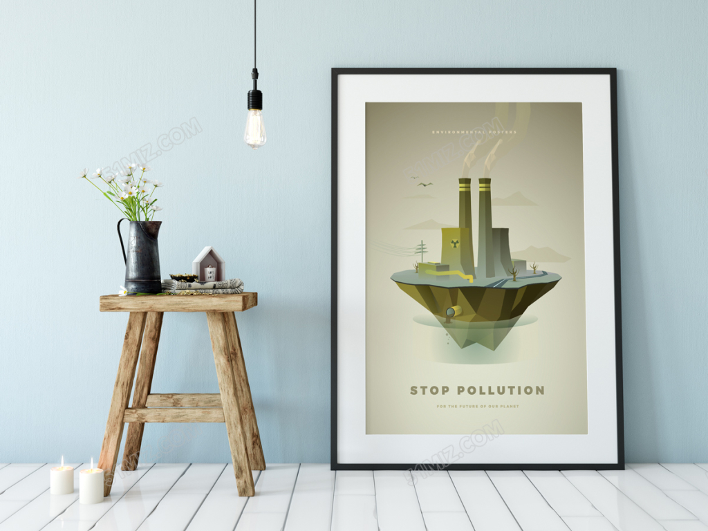 创意插画风环境主题企业标语无框画