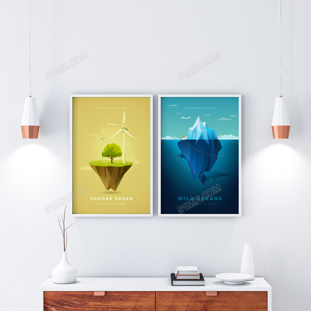 创意插画风环境主题企业标语无框画