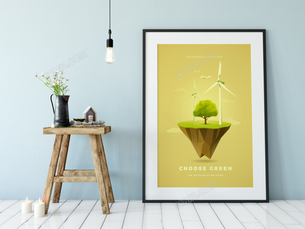 创意插画风环境主题企业标语无框画