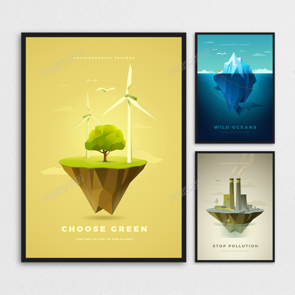 创意插画风环境主题企业标语无框画