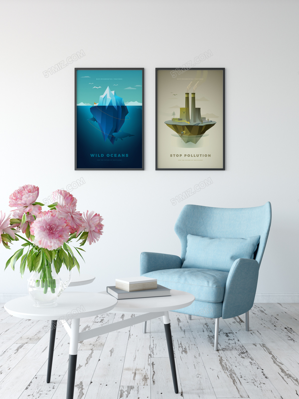 创意插画风环境主题企业标语无框画