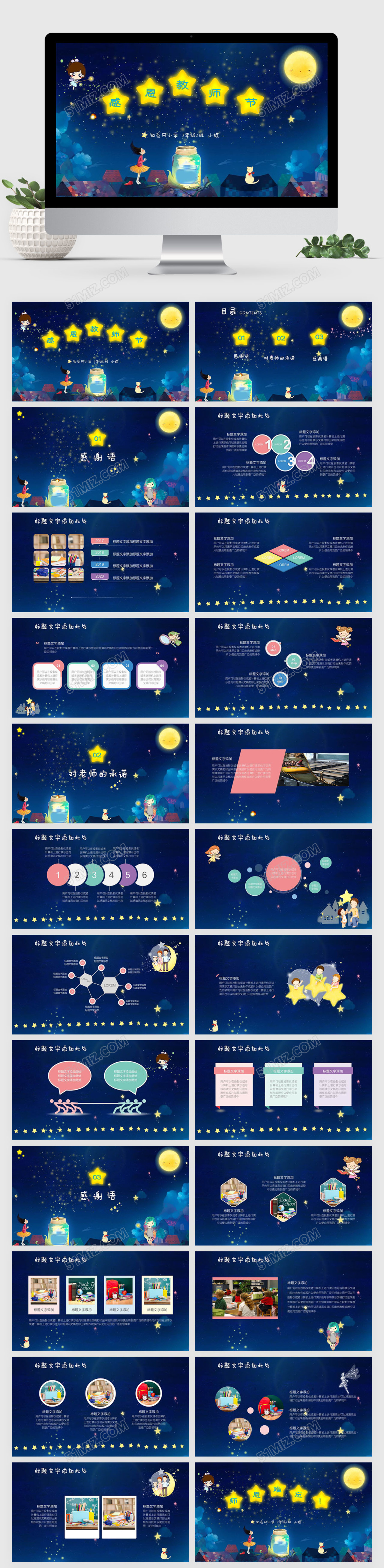 童话星空感恩教师节梦幻PPT模板