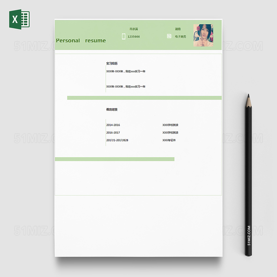 新人入职简历 毕业个人简历 简约  时尚 经典简历 exce