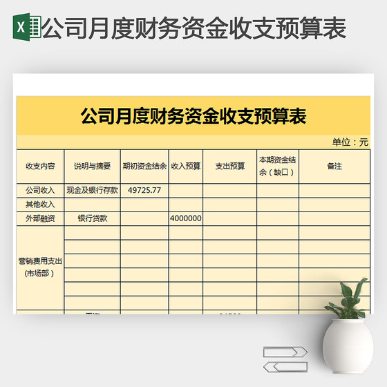 公司月度财务资金收支预算表