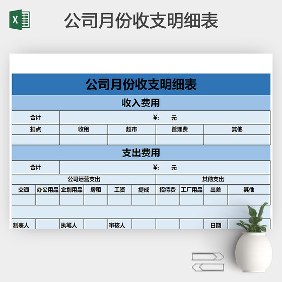公司月份预算收支明细表
