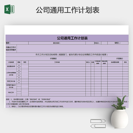 公司通用工作计划表