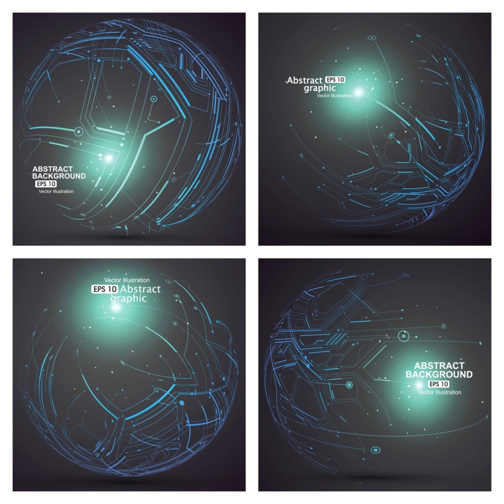 4个矢量科技线条抽象地球背景素材