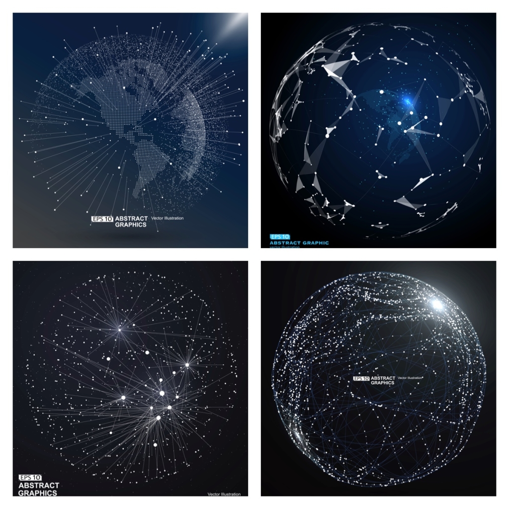 4个矢量科技线条抽象地球背景素材
