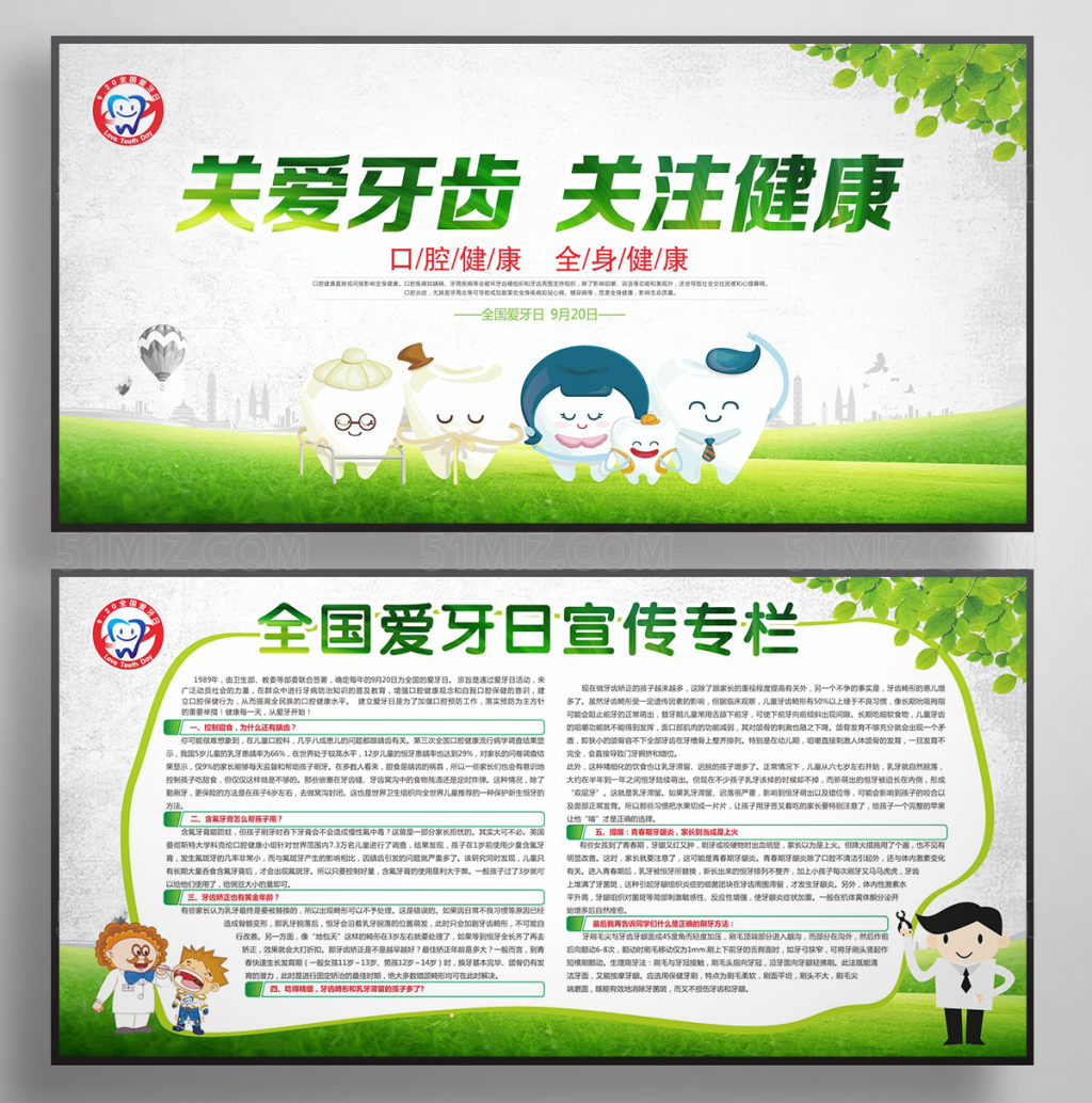 关注牙齿爱牙日健康宣传栏展板