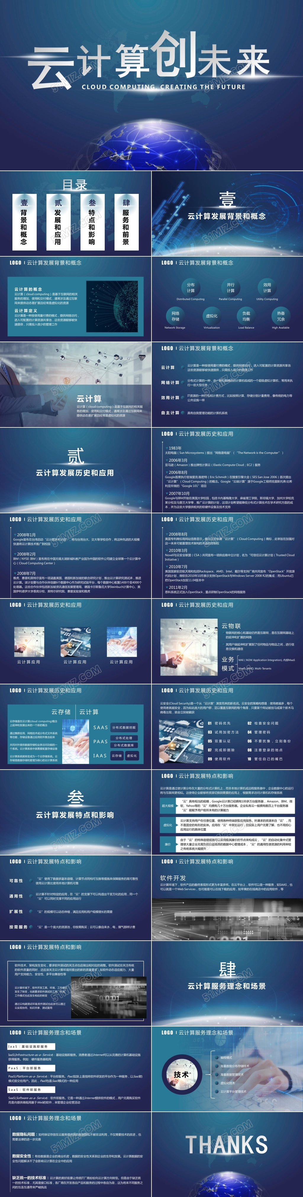 蓝绿星空云计算大数据精细解读PPT模版